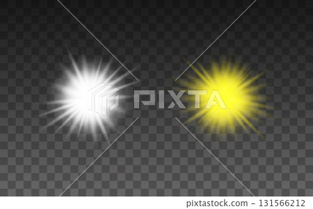Bright White and Yellow Starburst Light Effects on Transparent Background for Stock Design Projects. 131566212