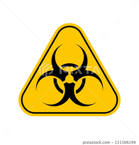 Biohazard symbol, sign of biological threat alert ,Yellow Triangle Caution Symbol, isolated on white background, vector icon 131566299