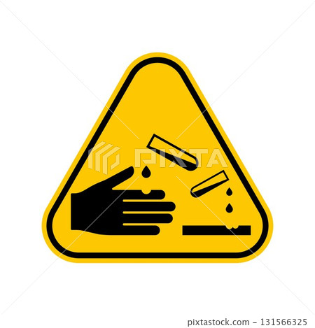 Corrosive symbol, chemical hazard sign , Yellow Triangle Caution Symbol, isolated on white background, vector icon Corrosive symbol, chemical hazard sign , Yellow Triangle Caution Symbol, isolated on white background, vector icon 131566325
