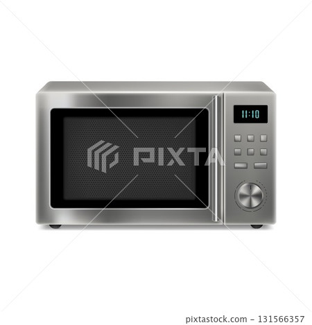 Realistic microwave Isolated on White Background. Open and closed stainless steel microwave oven. Household kitchen and household appliances. Home innovation. Vector 3D 131566357