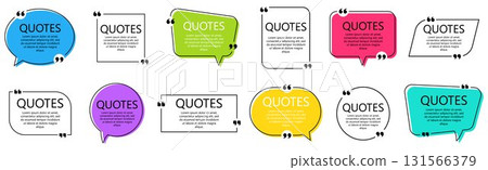 Set of quote frames. Speech bubbles with quotation marks, isolated on white background. Blank text box and quotes. Blog post template. Vector illustration. Set of quote frames. Speech bubbles with quotation marks, isolated on white background. Blank text box and quotes. Blog post template. Vector illustration. 131566379