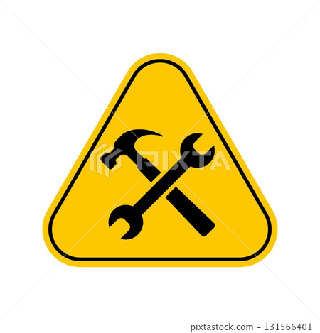 Under Construction warning Sign ,Yellow Triangle Caution Symbol, isolated on white background, vector icon 131566401