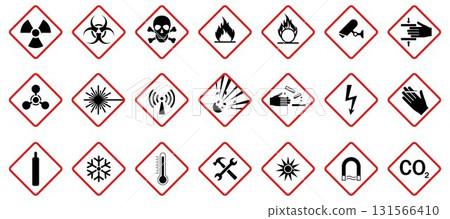 Set of hazard warning signs. Caution danger Symbol, vector illustration, isolated icon set. 131566410