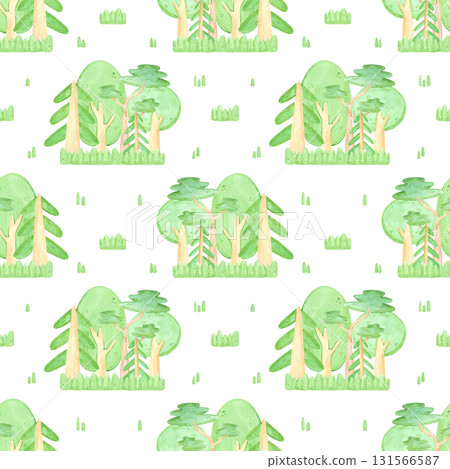 Hand drawn watercolor small trees seamless pattern. Illustration of forest isolated on white background. Can be used for textile, fabric, scrapbook and other printed products. Hand drawn watercolor small trees seamless pattern. Illustration of forest isolated on white background. Can be used for textile, fabric, scrapbook and other printed products. 131566587