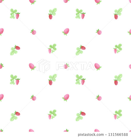 Hand drawn watercolor wild strawberry with green leaves seamless pattern. Illustration isolated on white background. Can be used for textile, fabric, scrapbook and other printed products. 131566588