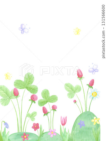 Hand drawn watercolor wild strawberry and flowers postcard frame border. Illustration of berries with butterflies isolated on white background. Can be used for scrapbook and other printed products. Hand drawn watercolor wild strawberry and flowers postcard frame border. Illustration of berries with butterflies isolated on white background. Can be used for scrapbook and other printed products. 131566600