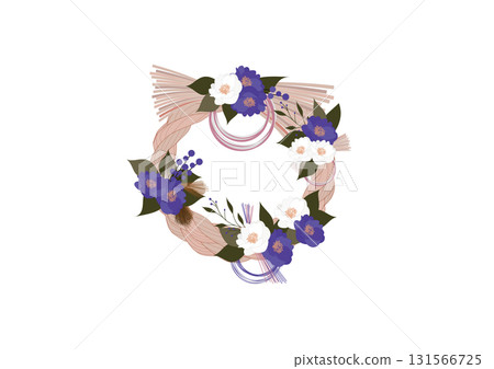 New Year's shimenawa decoration illustration, flower wreath 131566725