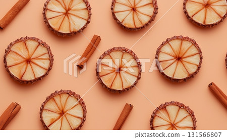 Herb cinnamon and orange  slice seamless pattern pink background 131566807