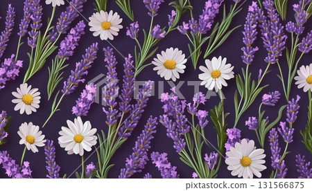 Fresh lavender and chamomile flower pattern nature background 131566875