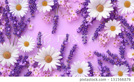 Fresh lavender and chamomile flower pattern nature background 131566876