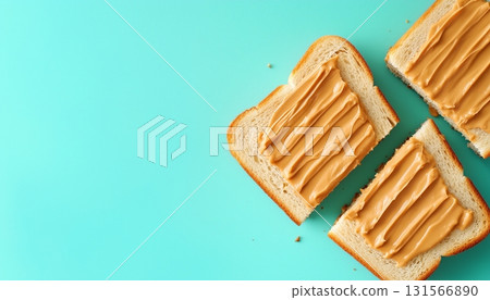 Loaf bread slice with peanut butter jam topping for simple breakfast 131566890