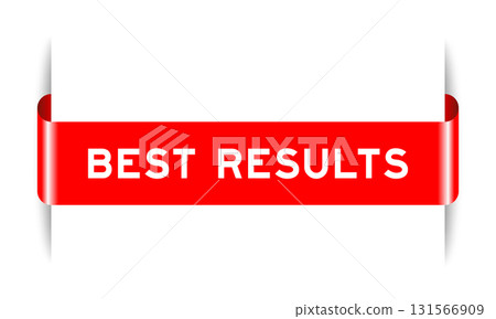 Red color inserted label banner with word best results on white background Red color inserted label banner with word best results on white background 131566909