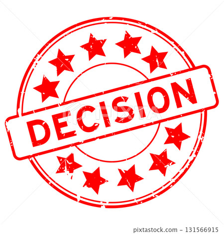 Grunge red decision word round rubber seal stamp on white background 131566915