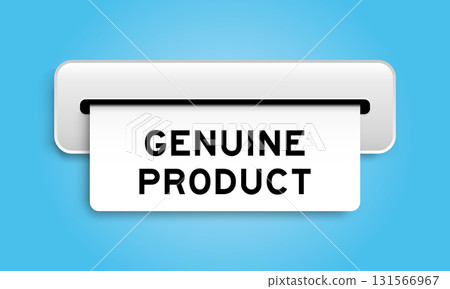 White coupon banner with word genuine product from machine on blue color background White coupon banner with word genuine product from machine on blue color background 131566967
