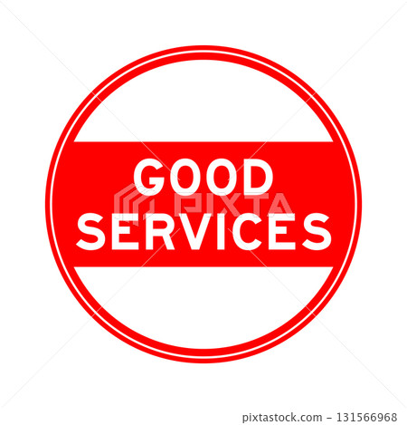 Red color round seal sticker in word good services on white background Red color round seal sticker in word good services on white background 131566968