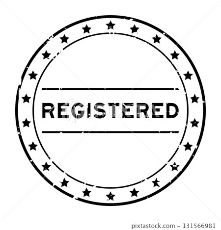 Grunge black registered word round rubber seal stamp on white background 131566981