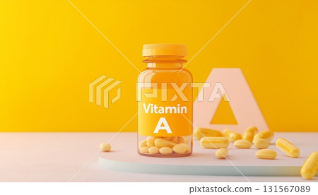 Orange capsule vitamin A supplement for healthy lifestyle on glass jar Orange capsule vitamin A supplement for healthy lifestyle on glass jar 131567089