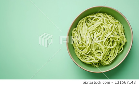 Gluten free green vegetable flour noodle healthy mie pasta on bowl 131567148