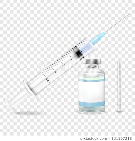 Medical vials , ampoule for injection with a syringe, Vector 3d Realistic Bottle and Syringe. Coronavirus Vaccine, Botox, Fillers, Injections 131567218