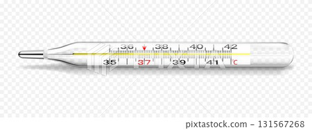 Medical thermometers for determining the temperature of the human body. Mercury and electronic thermometers. Vector 3D realistic illustration. 131567268