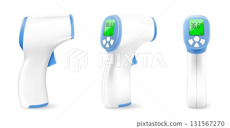 Medical thermometers for determining the temperature of the human body. Mercury and electronic thermometers. Vector 3D realistic illustration. 131567270