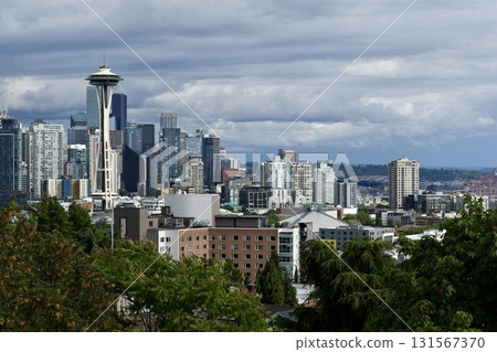 View of the Space Needle and Seattle's buildings from Kerry Park 131567370