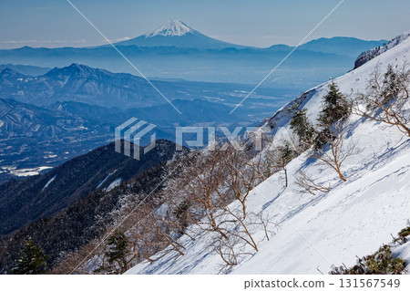 冬季從八嶽山脈赤嶽山脊線看到的富士山 冬季從八嶽山脈赤嶽山脊線看到的富士山 131567549