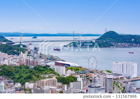 View of Shimonoseki city and the Kanmon Straits from Kaikyo Yume Tower 131567906