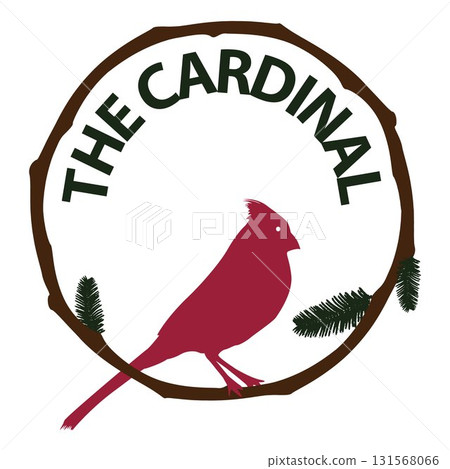 Cardinal bird perched on round stick 131568066