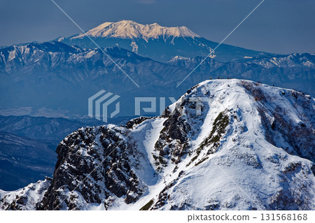 View of Mt. Amida and Mt. Ontake from the climb of Mt. Akadake in the Yatsugatake mountain range in winter 131568168