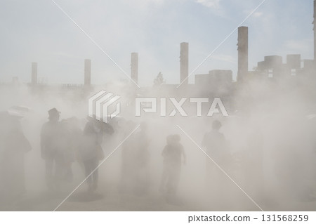 A summer event venue where people walk through the mist A summer event venue where people walk through the mist 131568259