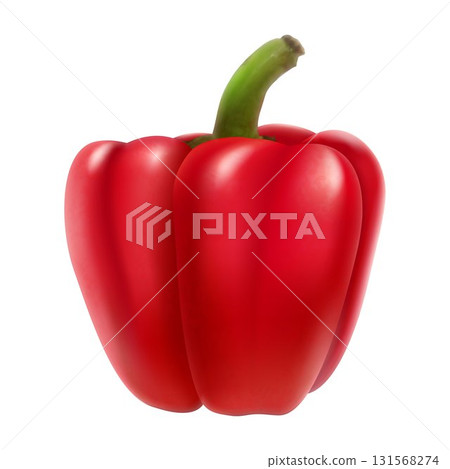 Red bell pepper, isolated on white background, sweet paprika, vegetable, healthy food, spice. Realistic 3D vector illustration. 131568274