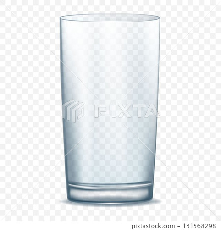 Empty transparent glass cup, vector 3D realistic , isolated on transparent background. Vector illustration. 131568298
