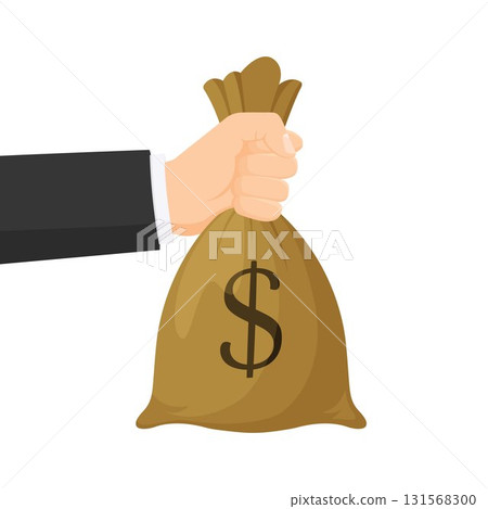 Hand holding money bag of dollars. Business Concept, Flat style vector illustration 131568300