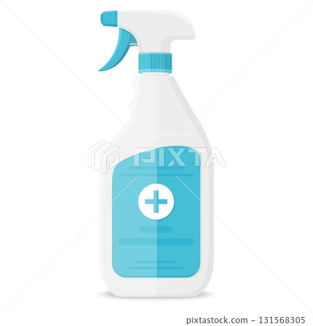 Anti-Bacterial Sanitizer Spray, Hand Sanitizer Dispenser, infection control concept. Sanitizer to prevent colds, virus, Coronavirus, flu. Spray bottle. Alcohol spray. Flat icon design. 131568305