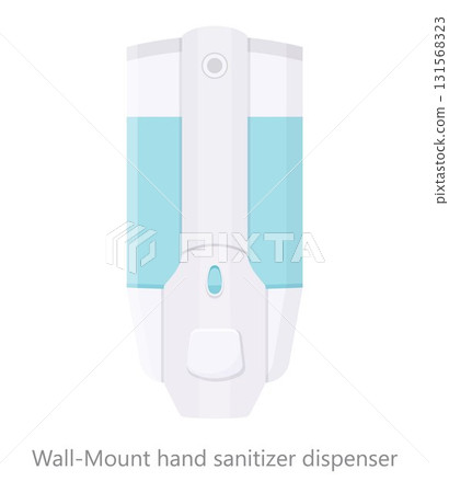 Hand wash. Hand sanitizer. Alcohol-based hand rub. Rubbing alcohol. Wall mounted soap dispenser. Wall hanging hand wash container. Protection from germs such as coronavirus, Covid-19 , icon flat desig Hand wash. Hand sanitizer. Alcohol-based hand rub. Rubbing alcohol. Wall mounted soap dispenser. Wall hanging hand wash container. Protection from germs such as coronavirus, Covid-19 , icon flat desig 131568323