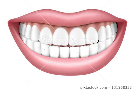 Realistic smile with white teeth, lips and teeth, isolated on white background, 3D vector illustration 131568332