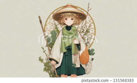 Illustration of a pilgrim-style girl wearing a hat 131568383