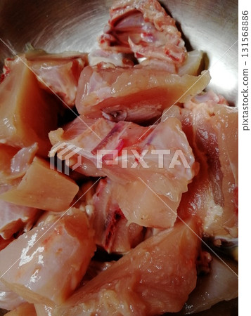 Raw Bresse chicken meat is the most testier in the world. Different parts of chicken ready to cook delicious and famous recipe like peri-peri, fried, Pollo al acuyo, Karaage, Ayam goreng 131568886