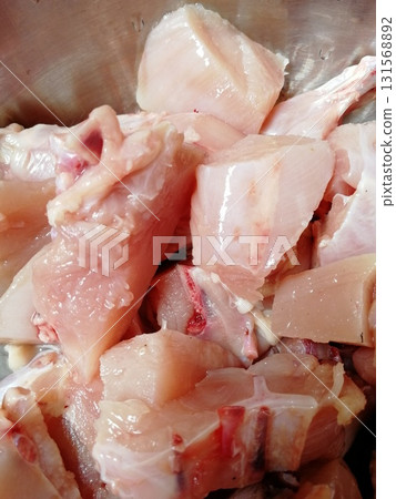 Raw Bresse chicken meat is the most testier in the world. Different parts of chicken ready to cook delicious and famous recipe like peri-peri, fried, Pollo al acuyo, Karaage, Ayam goreng 131568892