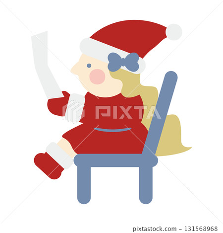 Cute girl Santa Claus sitting in a chair and reading a letter Cute girl Santa Claus sitting in a chair and reading a letter 131568968
