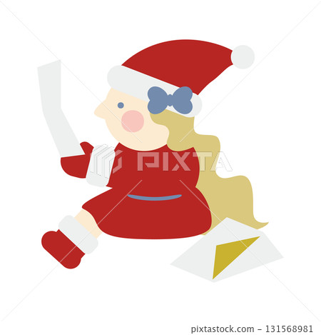 可愛的女孩聖誕老公公坐著讀一封信 可愛的女孩聖誕老公公坐著讀一封信 131568981