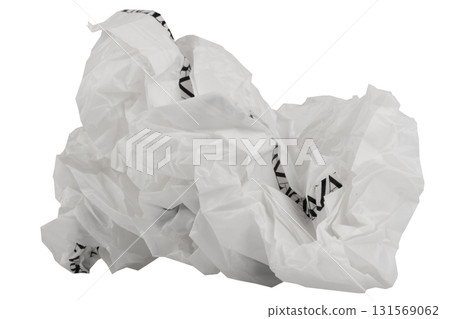 Crumpled opaque plastic bag on white background waste and environmental pollution concept Crumpled opaque plastic bag on white background waste and environmental pollution concept 131569062