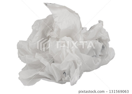 Crumpled opaque plastic bag on white background waste and environmental pollution concept Crumpled opaque plastic bag on white background waste and environmental pollution concept 131569063