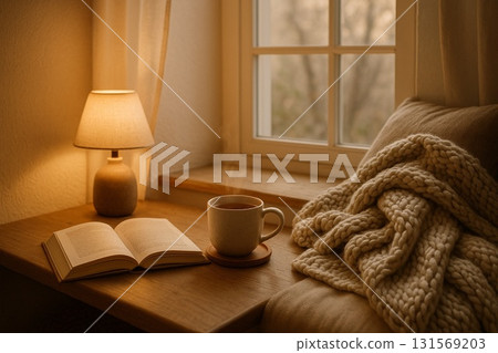 Relaxing time with reading and coffee | Warm interior 131569203