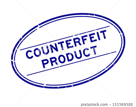 Grunge blue counterfeit product word oval rubber seal stamp on white background 131569388