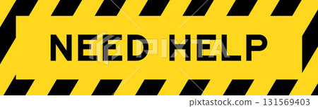 Yellow and black color with line striped label banner with word need help Yellow and black color with line striped label banner with word need help 131569403