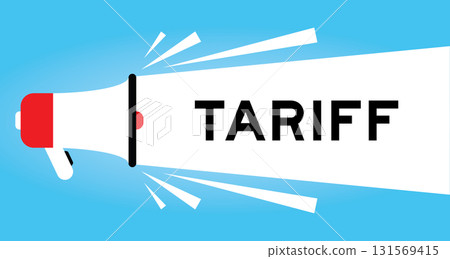 Color megaphone icon with word tariff in white banner on blue background 131569415