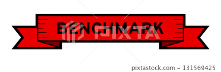Ribbon label banner with word benchmark in red color on white background 131569425