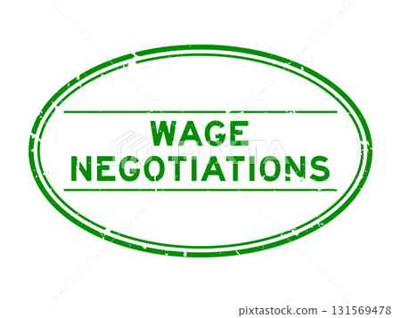 Grunge green wage negotiations word oval rubber seal stamp on white background 131569478